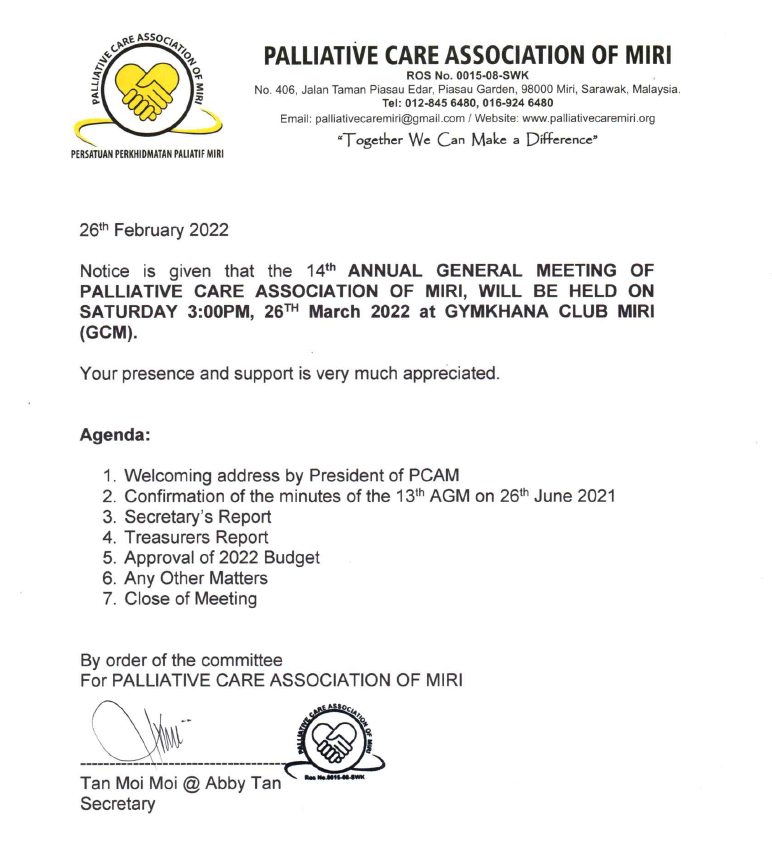 Notice of the 14th Annual General Meeting of PCAM